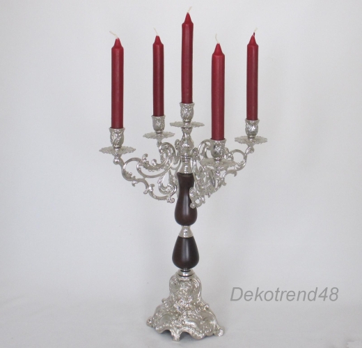 Kerzenleuchter 5 - Armig Silber mit Holz Kronleuchter Antik Barock Kerzenständer