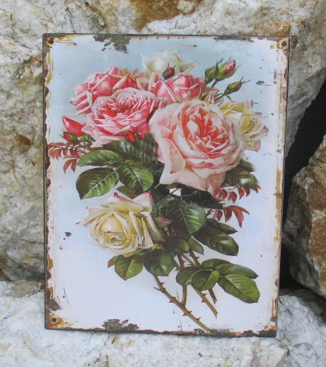 Blechbild Blechschild Wandschild Metall Rose Wildrose Küche Wandbild
