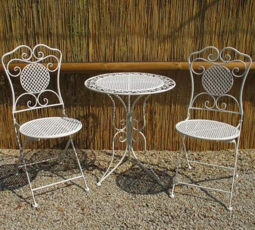Bistro Gartenmöbel Eisen Weiss 1 Tisch 2 Stühle Bistro-Set
