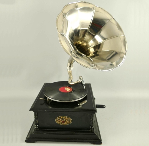 Grammophon Square Black Gramophone Gramofon mit Trichter Anitk Design Dekoration