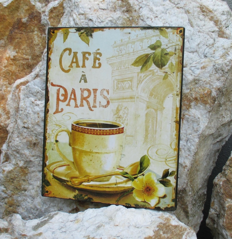 Blechschild Wandschild Metall Kaffee in Paris Cafe Kaffeestube Küche