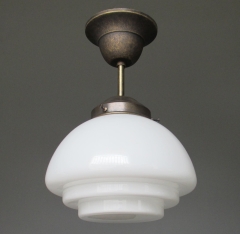 Hängelampe Deckenlampe Art Deco Jugendstil Bauhaus Opalglas Messing Antik Lampe 25