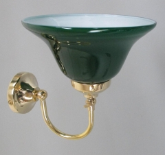 Wandlampe Bogenlampe Messing mit Trichter-Schusterschirm Opalglas Grün Weiss