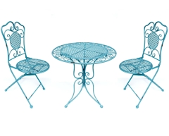 Gartenmöbel Sitzgruppe Metall Eisen 1 Tisch 2 Stühle Balkon Bistro-Set Blau